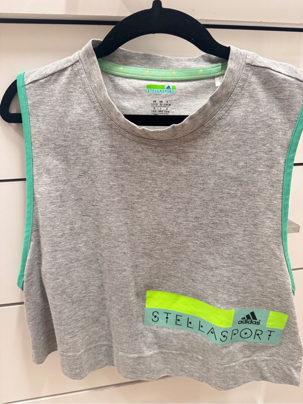 Adidas by Stella McCartney Gray Cropped Tank with Mint and Neon Yellow Accents